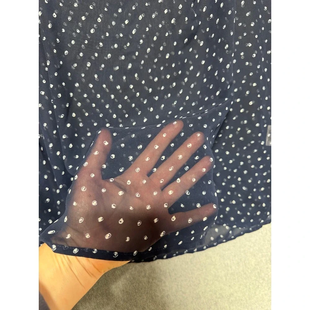 Liz Claiborne Woman Navy Blue Dotted Sheer‎ Short Sleeve Split Neck Blouse 1X